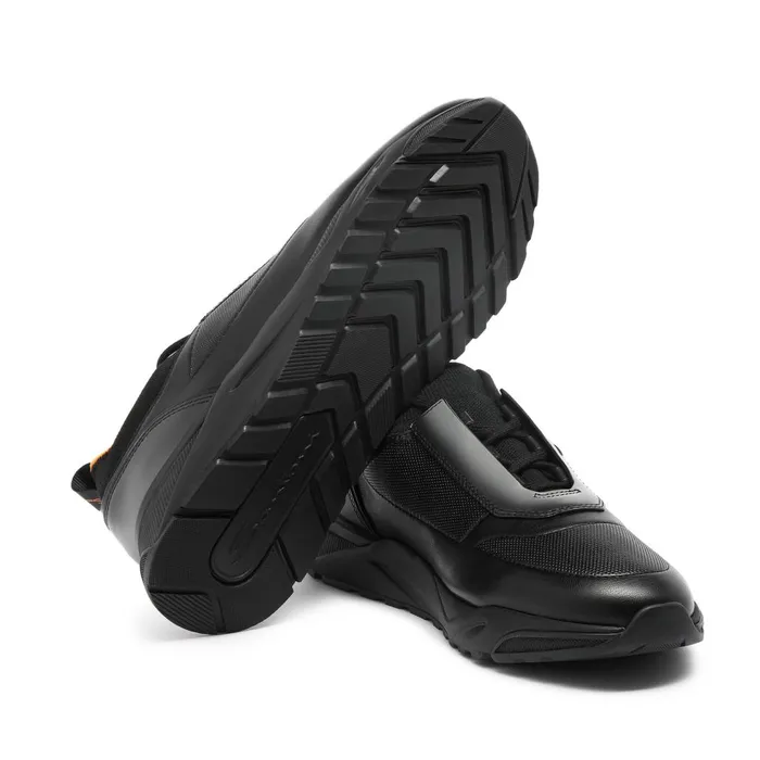 Men Black Leather Sneaker Santoni Sneakers