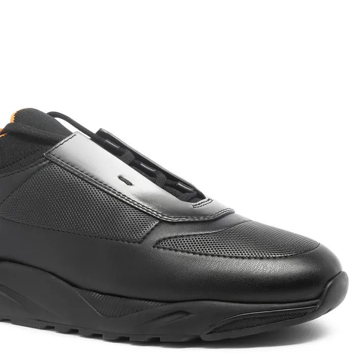 Men Black Leather Sneaker Santoni Sneakers