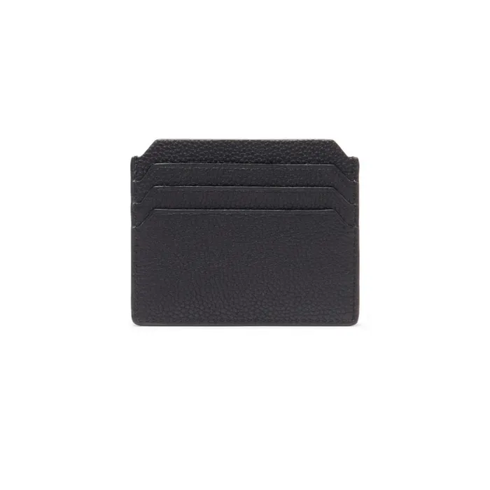 Men Black Tumbled Leather Credit Card Holder Santoni Small Leather Goods