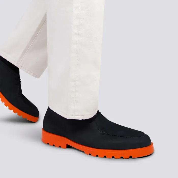 Men Blue And Orange Nubuck Desert Boot Santoni Boots