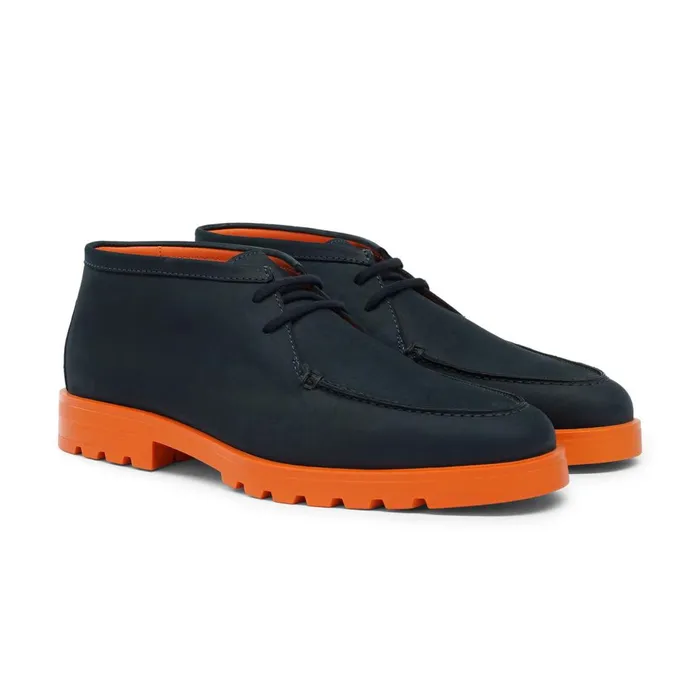 Men Blue And Orange Nubuck Desert Boot Santoni Boots
