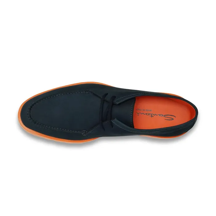 Men Blue And Orange Nubuck Desert Boot Santoni Boots