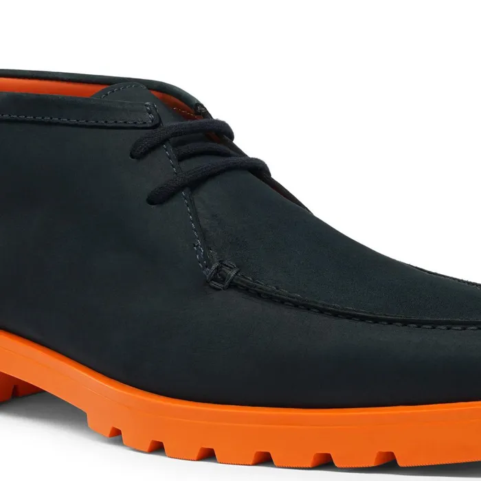 Men Blue And Orange Nubuck Desert Boot Santoni Boots