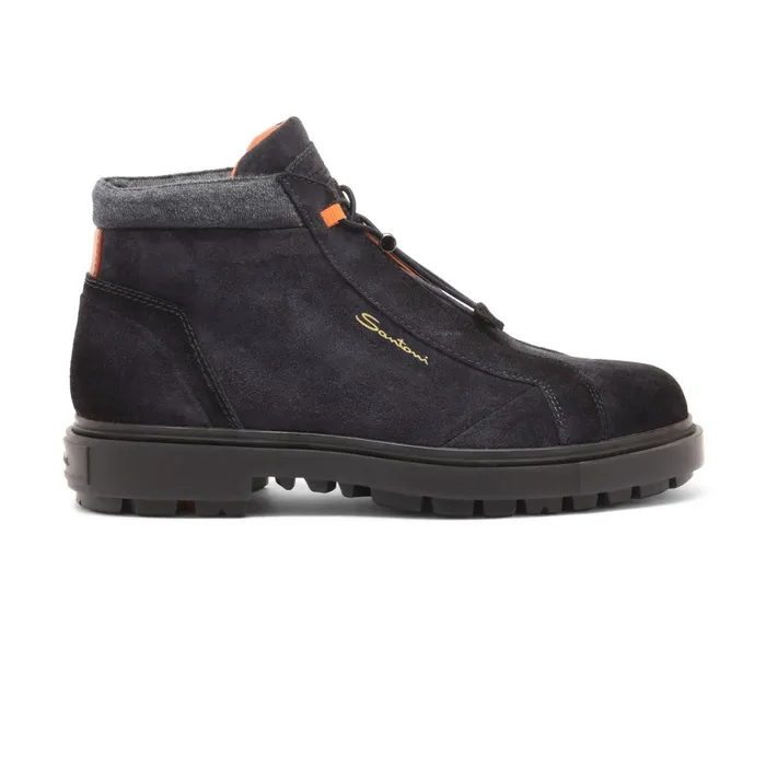 Men Blue Suede Hiking Boot Santoni Boots