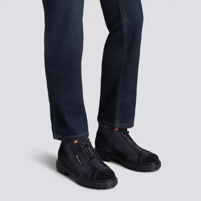 Men Blue Suede Hiking Boot Santoni Boots