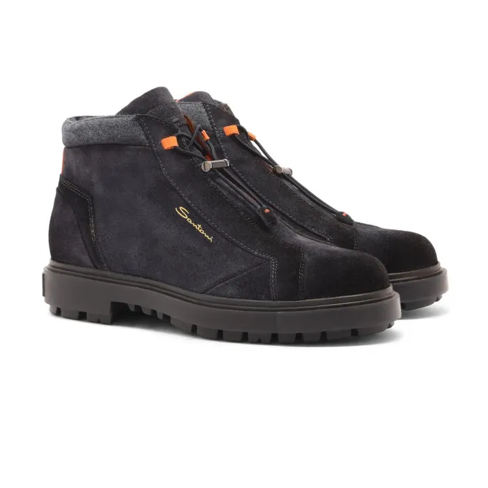 Men Blue Suede Hiking Boot Santoni Boots