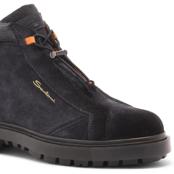 Men Blue Suede Hiking Boot Santoni Boots