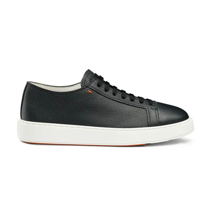 Men Blue Tumbled Leather Sneaker Santoni Sneakers