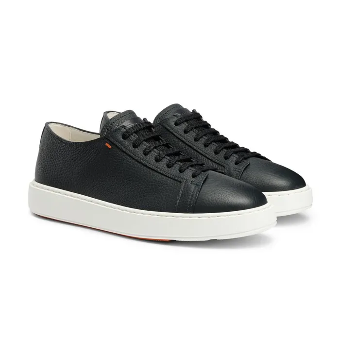 Men Blue Tumbled Leather Sneaker Santoni Sneakers