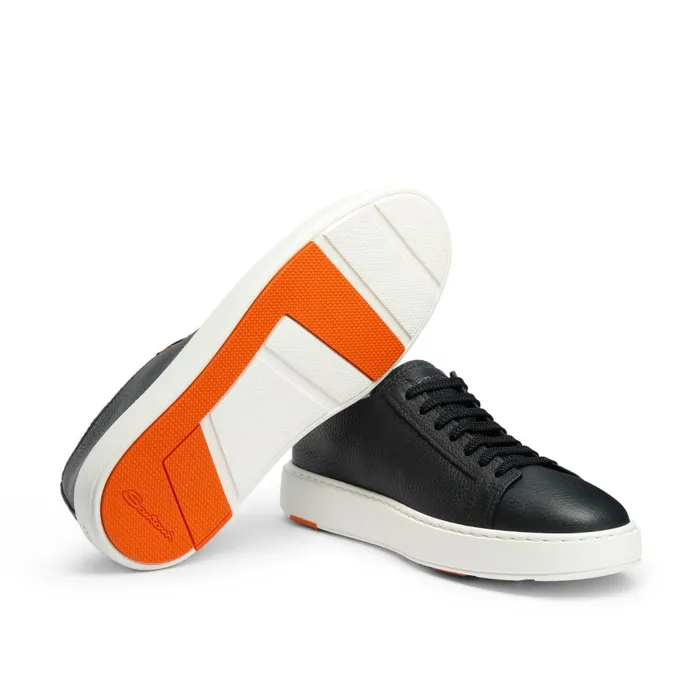 Men Blue Tumbled Leather Sneaker Santoni Sneakers