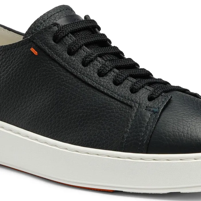 Men Blue Tumbled Leather Sneaker Santoni Sneakers