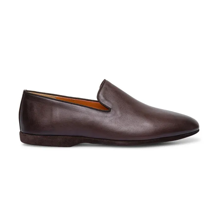 Men Brown Leather Slipper Santoni Slippers