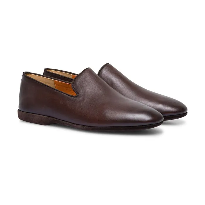 Men Brown Leather Slipper Santoni Slippers