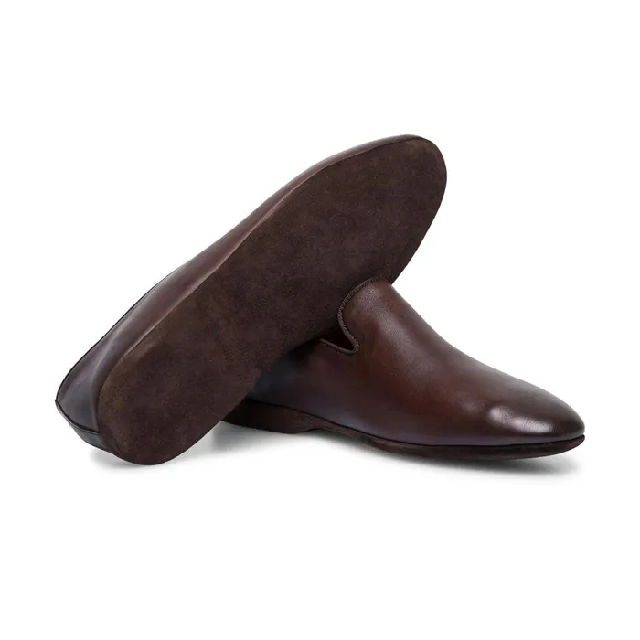 Men Brown Leather Slipper Santoni Slippers