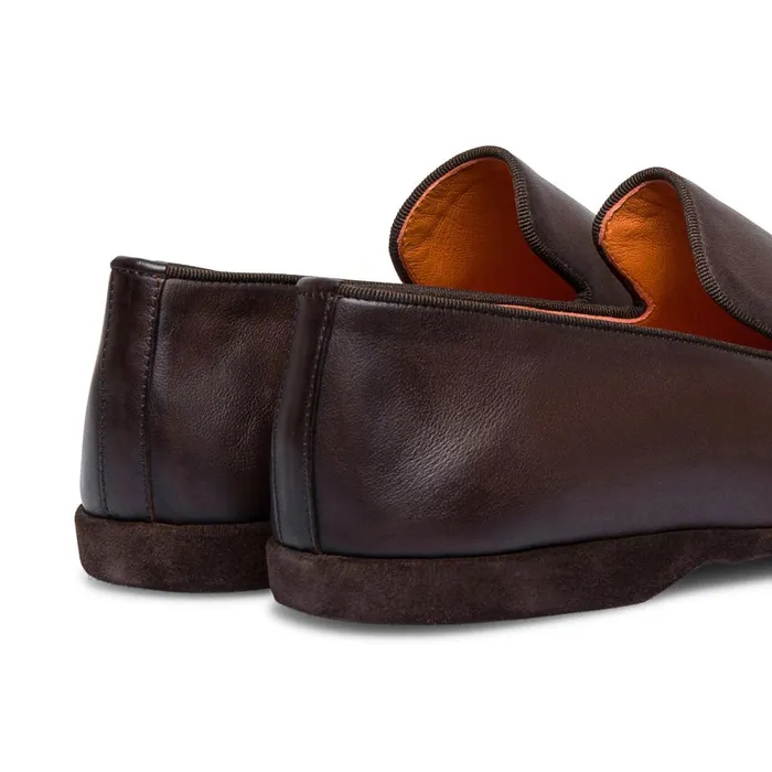 Men Brown Leather Slipper Santoni Slippers