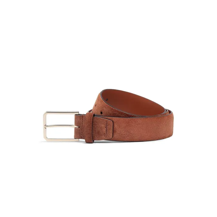 Men Brown Suede Adjustable Belt Santoni Belts