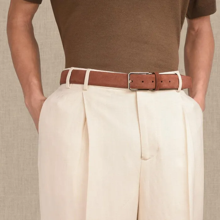 Men Brown Suede Adjustable Belt Santoni Belts