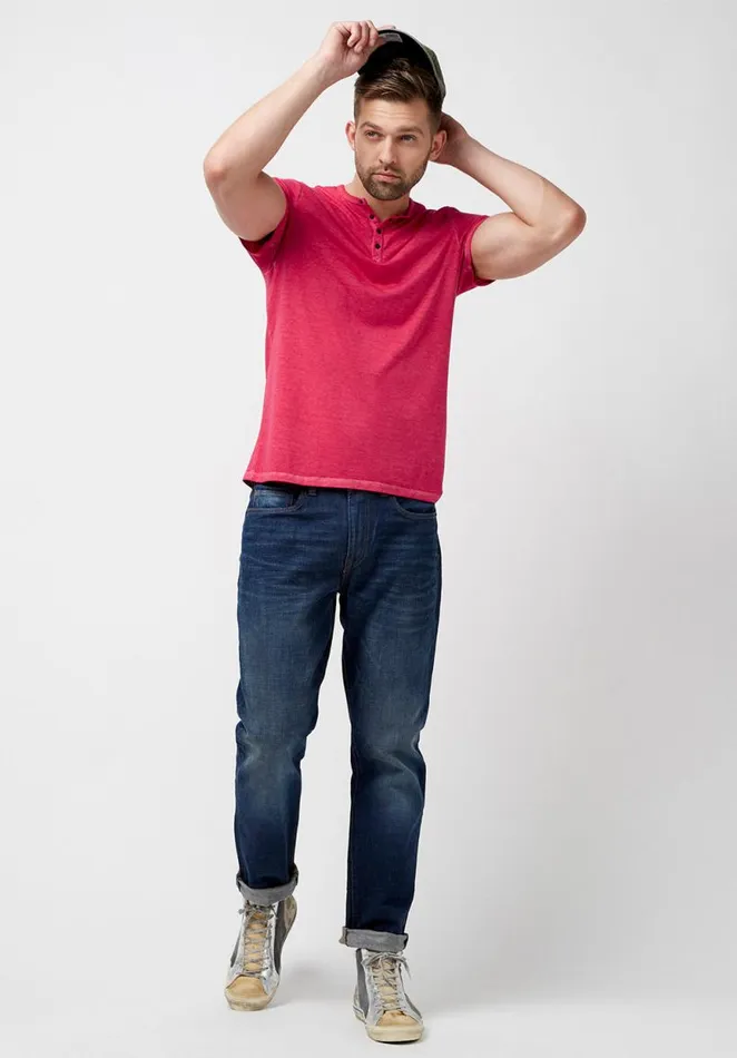 Men Buttoned Henley Fushia Kasum TShirt Fuchsia Buffalo David Bitton Tops and Tees