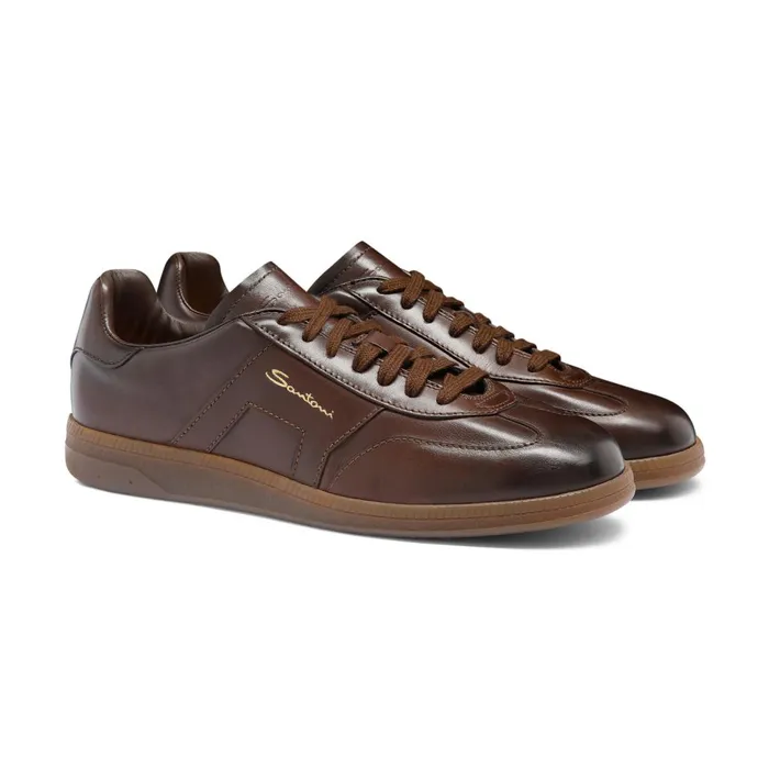 Men Dark Brown Leather Dbs Oly Sneaker Santoni Sneakers