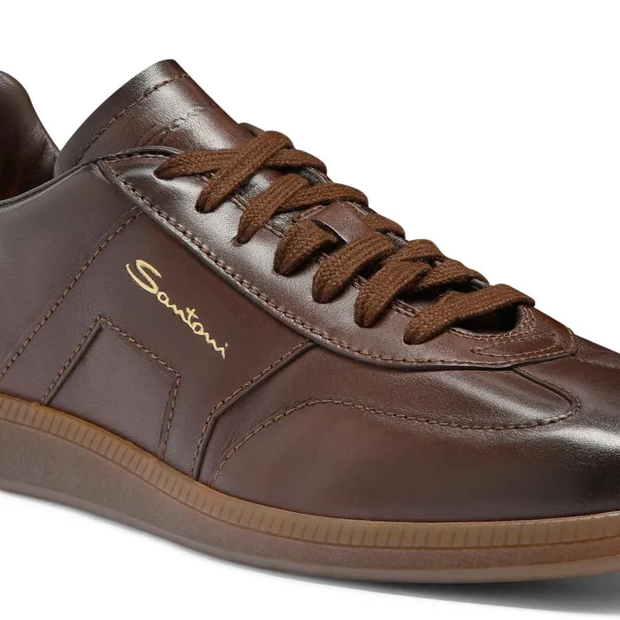 Men Dark Brown Leather Dbs Oly Sneaker Santoni Sneakers