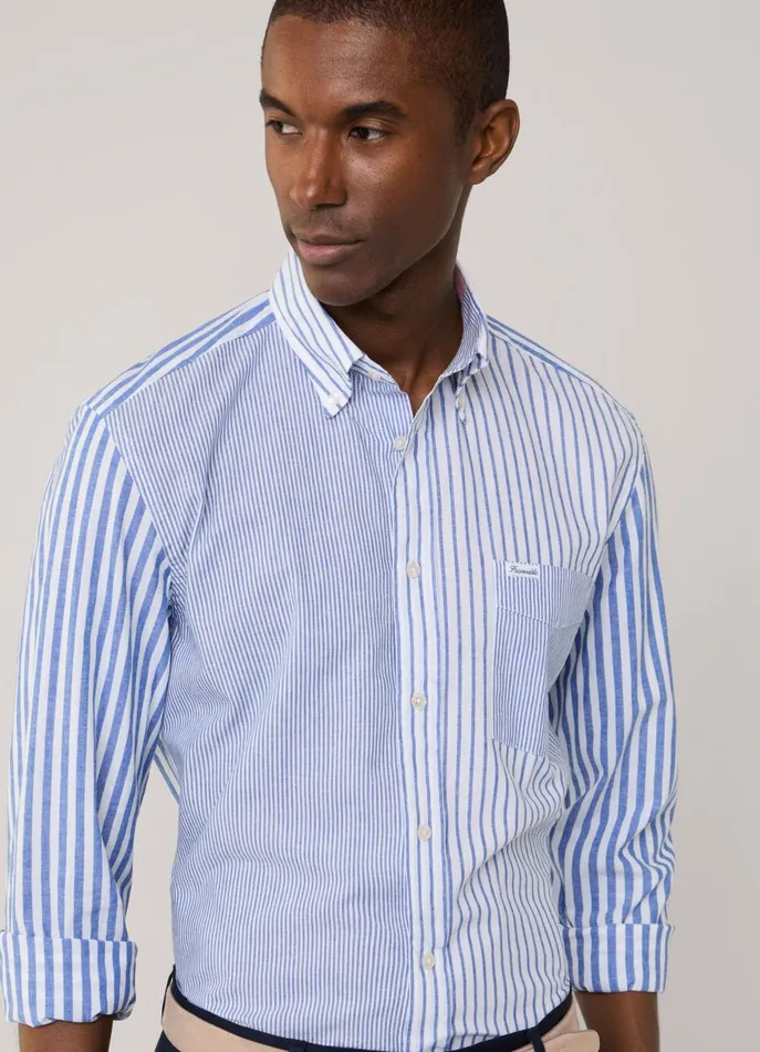 Men Iconic Shirts Faonnable Regular Fit Striped Shirt Dark Denim Blue