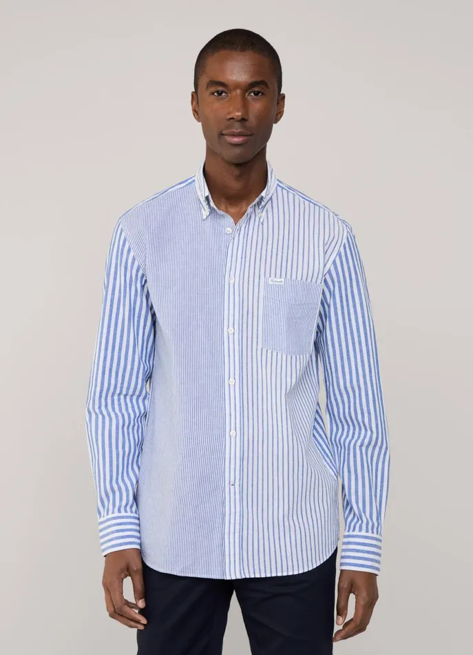 Men Iconic Shirts Faonnable Regular Fit Striped Shirt Dark Denim Blue
