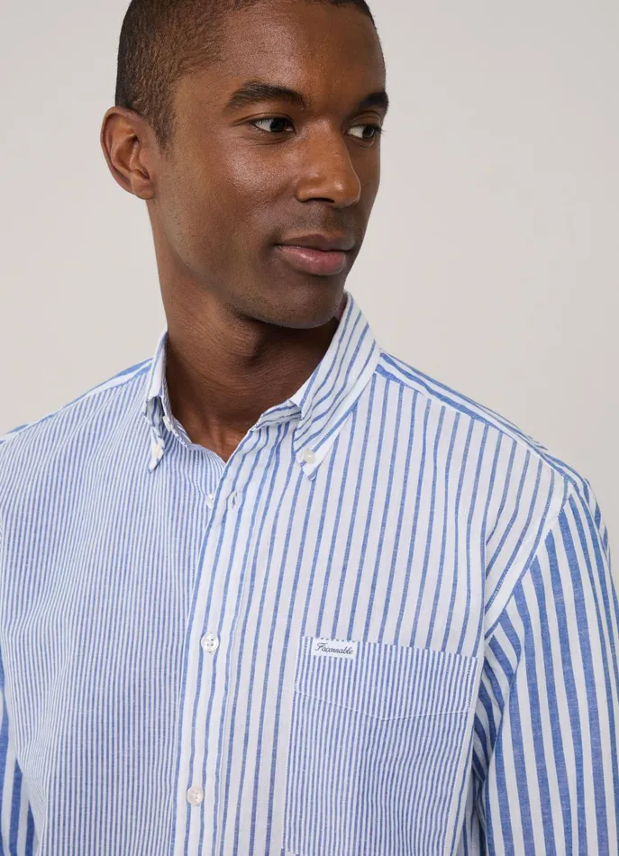 Men Iconic Shirts Faonnable Regular Fit Striped Shirt Dark Denim Blue