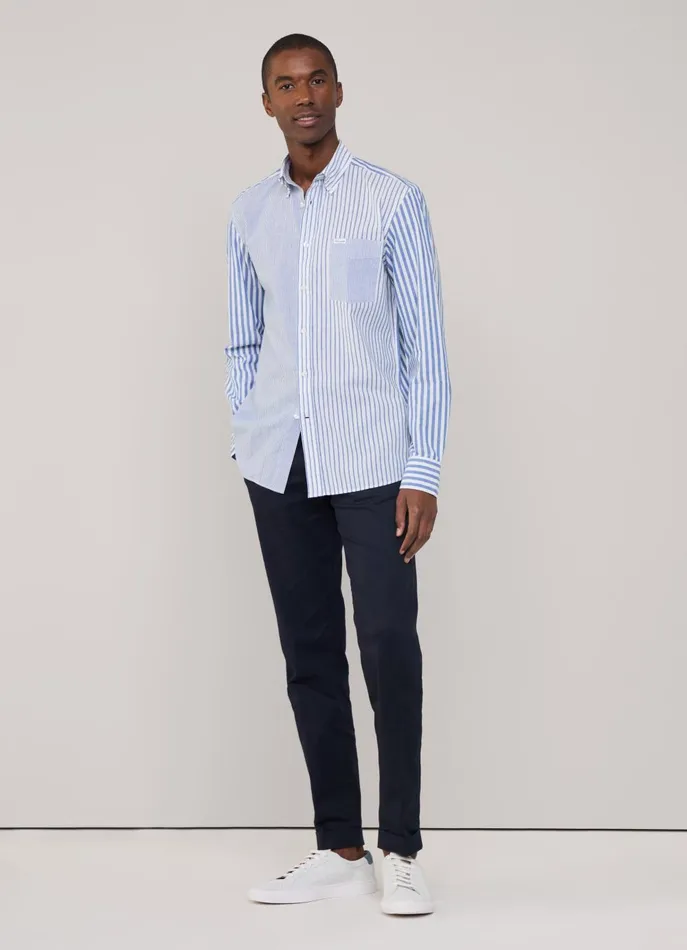 Men Iconic Shirts Faonnable Regular Fit Striped Shirt Dark Denim Blue