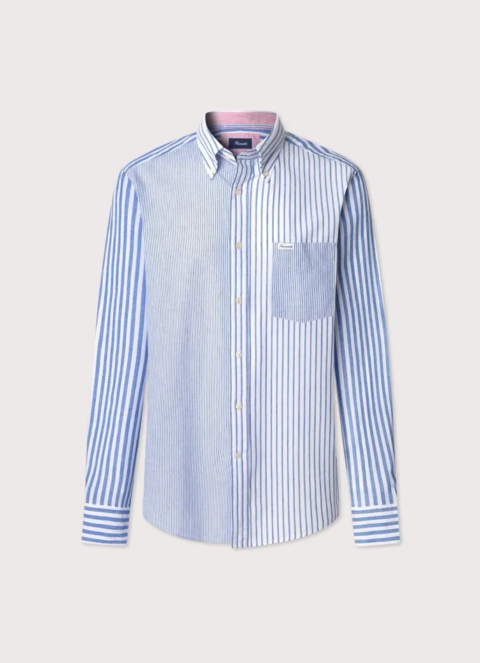 Men Iconic Shirts Faonnable Regular Fit Striped Shirt Dark Denim Blue