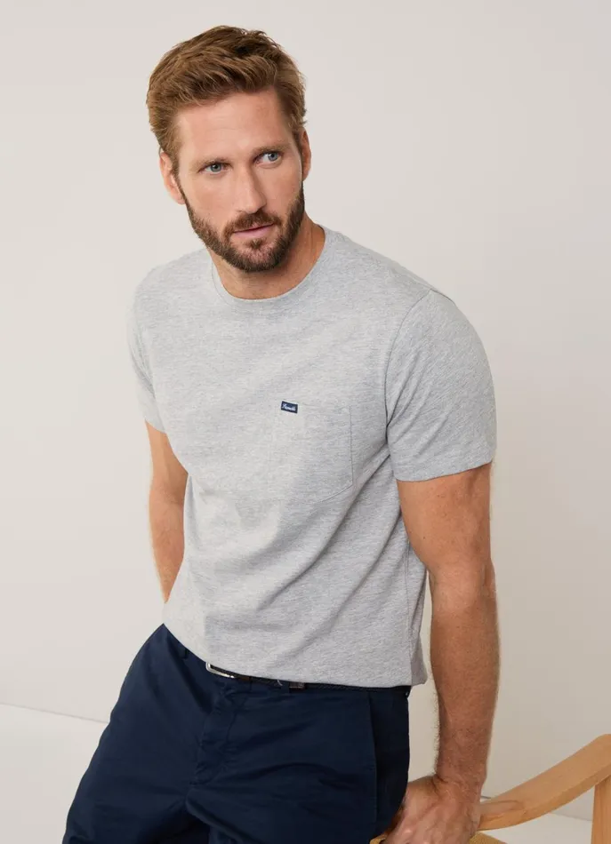 Men Iconique Capsule Faonnable Regular Fit Front Pocket TShirt Light Grey Marl