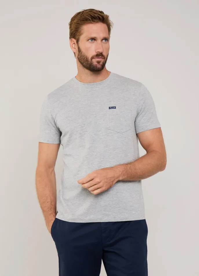Men Iconique Capsule Faonnable Regular Fit Front Pocket TShirt Light Grey Marl