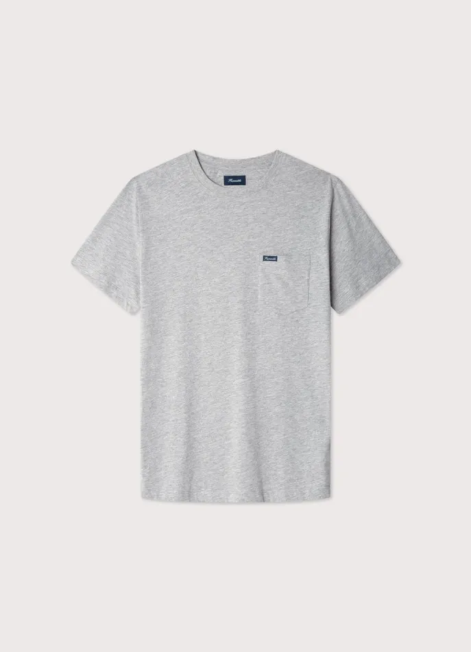 Men Iconique Capsule Faonnable Regular Fit Front Pocket TShirt Light Grey Marl