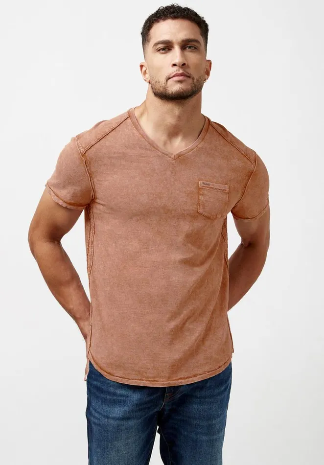 Men Kamiz Acid Wash Pocket TShirt Azure Buffalo David Bitton Tops and Tees