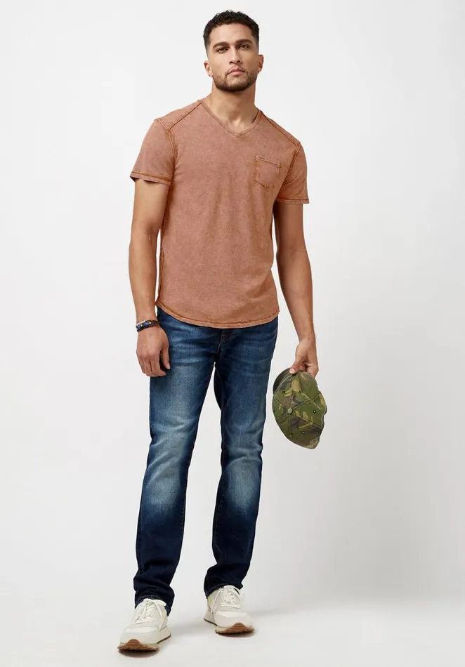 Men Kamiz Acid Wash Pocket TShirt Azure Buffalo David Bitton Tops and Tees