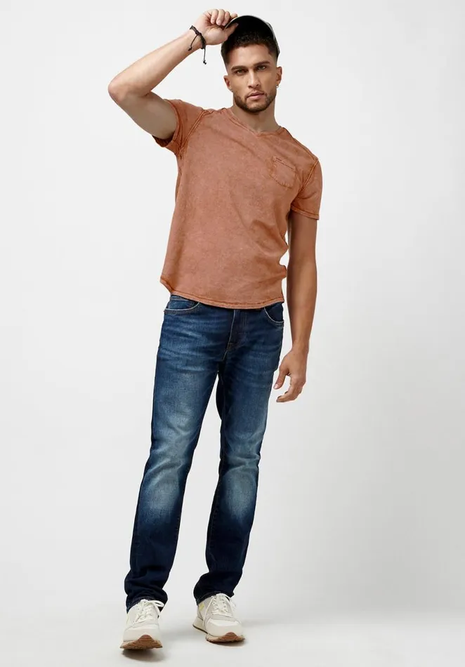 Men Kamiz Acid Wash Pocket TShirt Azure Buffalo David Bitton Tops and Tees