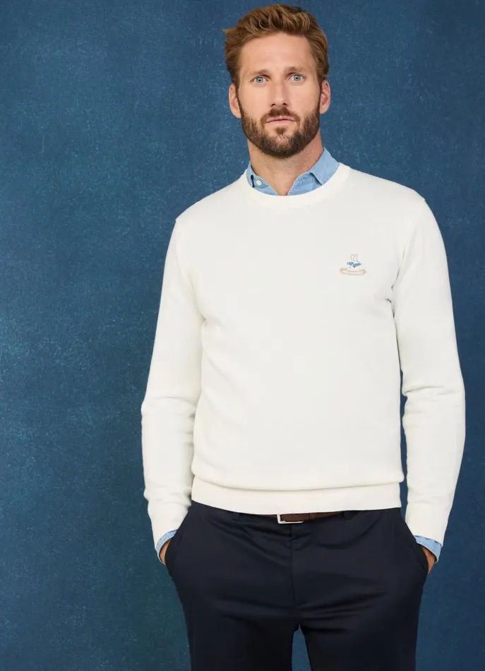 Men Knitwear Faonnable Embroidered Bird Crew Neck Jumper Off White