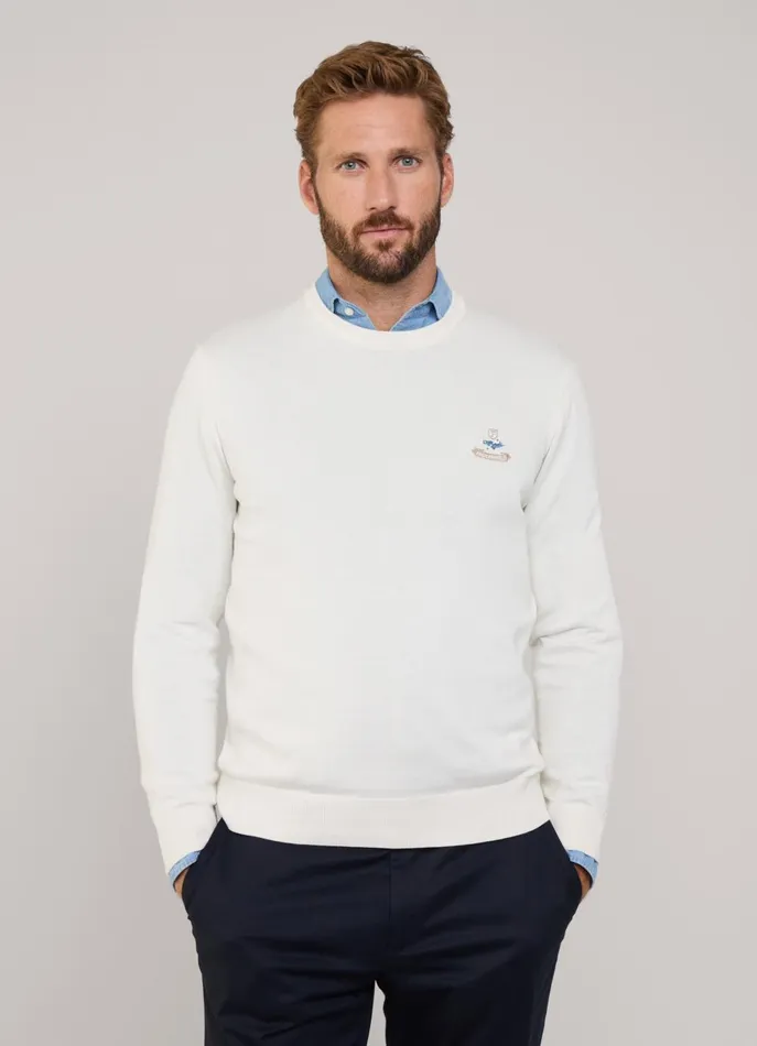 Men Knitwear Faonnable Embroidered Bird Crew Neck Jumper Off White
