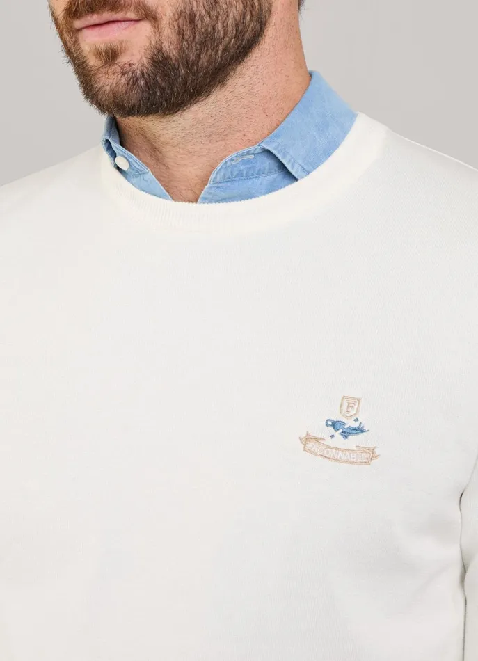 Men Knitwear Faonnable Embroidered Bird Crew Neck Jumper Off White