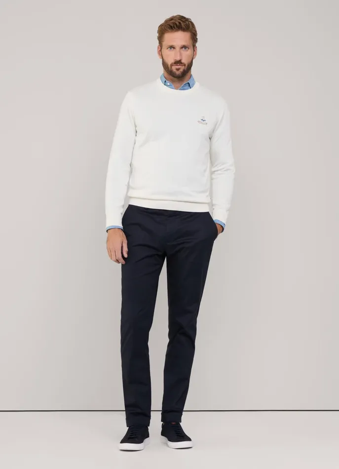 Men Knitwear Faonnable Embroidered Bird Crew Neck Jumper Off White