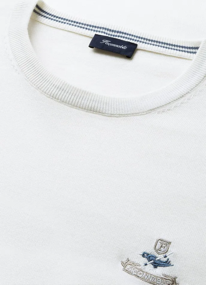 Men Knitwear Faonnable Embroidered Bird Crew Neck Jumper Off White