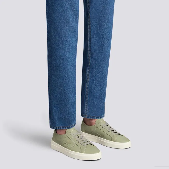 Men Light Green Tumbled Leather Double Buckle Sneaker Santoni Sneakers