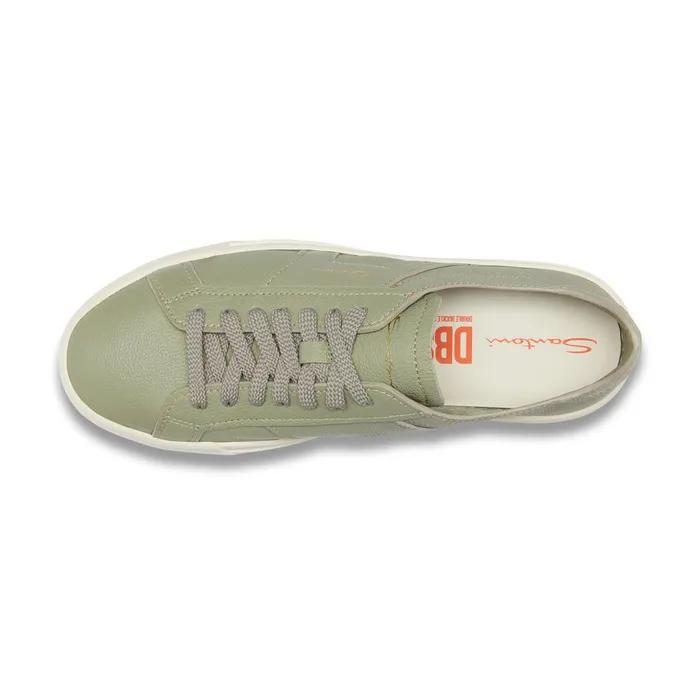 Men Light Green Tumbled Leather Double Buckle Sneaker Santoni Sneakers