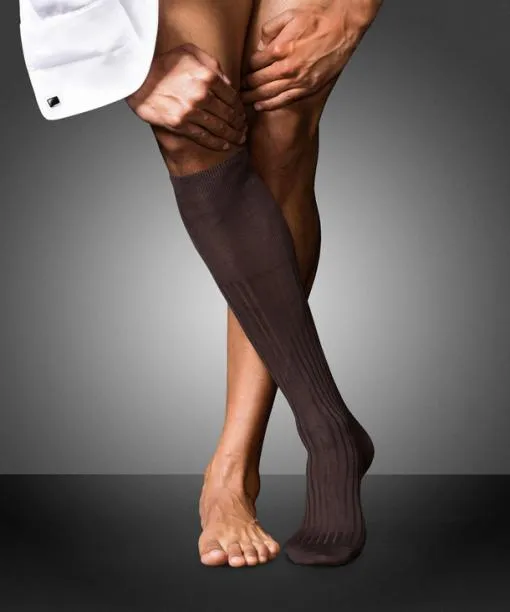 Men No 13 Finest Piuma Cotton Men Kneehigh Socks Brown FALKE Knee High Socks