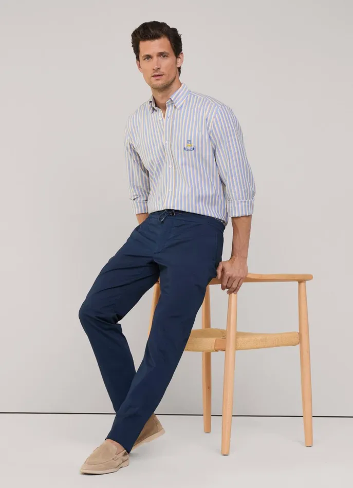 Men Pants Faonnable Regular Fit Stretch Trousers Marine Blue