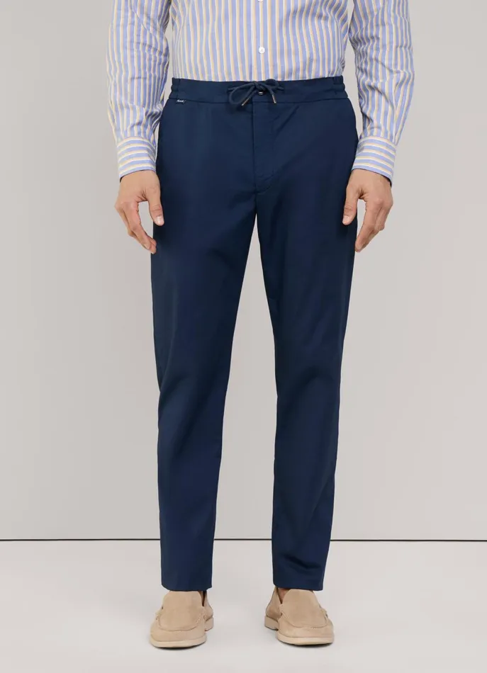 Men Pants Faonnable Regular Fit Stretch Trousers Marine Blue