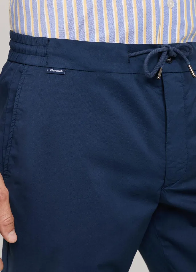 Men Pants Faonnable Regular Fit Stretch Trousers Marine Blue