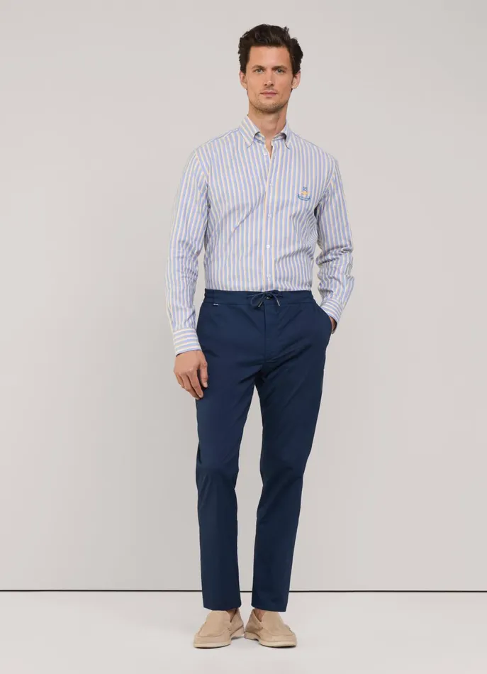 Men Pants Faonnable Regular Fit Stretch Trousers Marine Blue