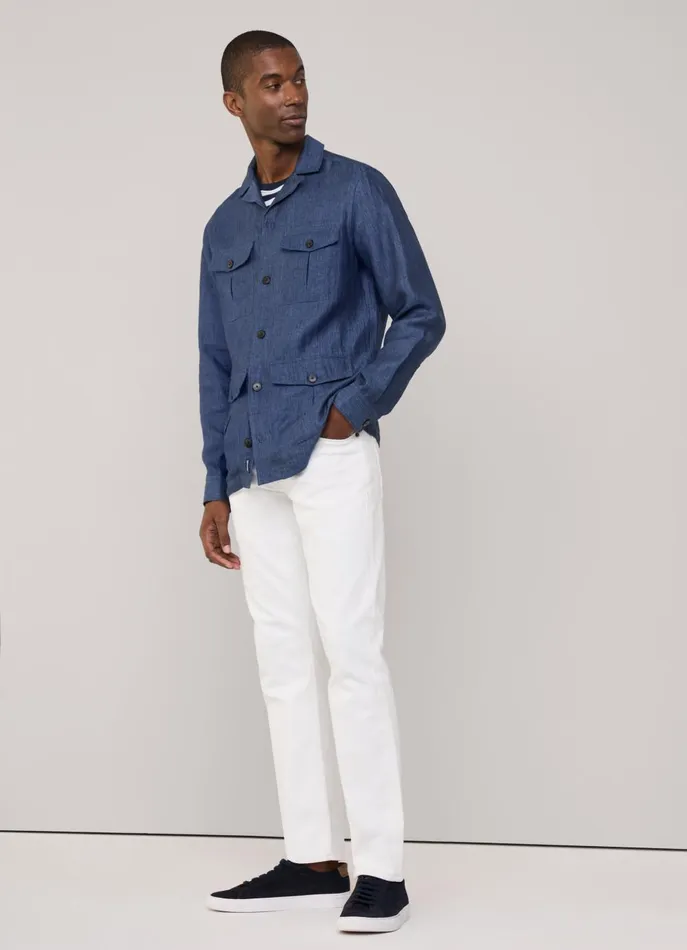 Men Pants Faonnable Regular Fit White Wash Jeans White