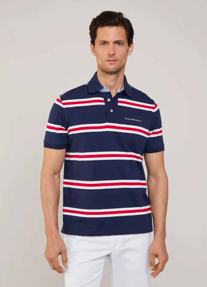 Men Polo Shirts Faonnable Regular Fit Regimental Striped Pima Polo Poster Red