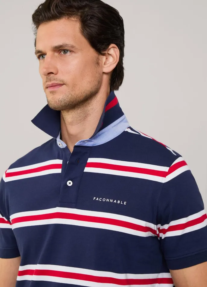Men Polo Shirts Faonnable Regular Fit Regimental Striped Pima Polo Poster Red